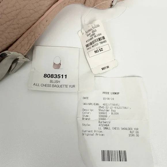 Burberry Leather Small Chess Baguette Shoulder Bag Purse Blush NWT $2190 Dust Ba - Picture 14 of 14